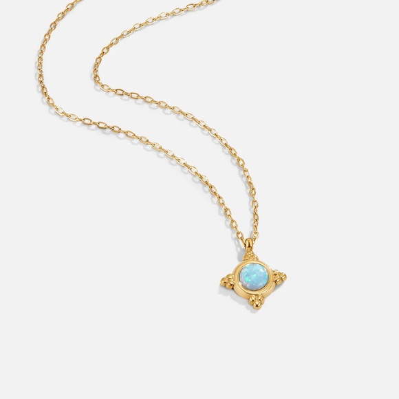 Vintage 18k Gold Plated Blue Opal Pendant Necklace - Picture 3 of 8